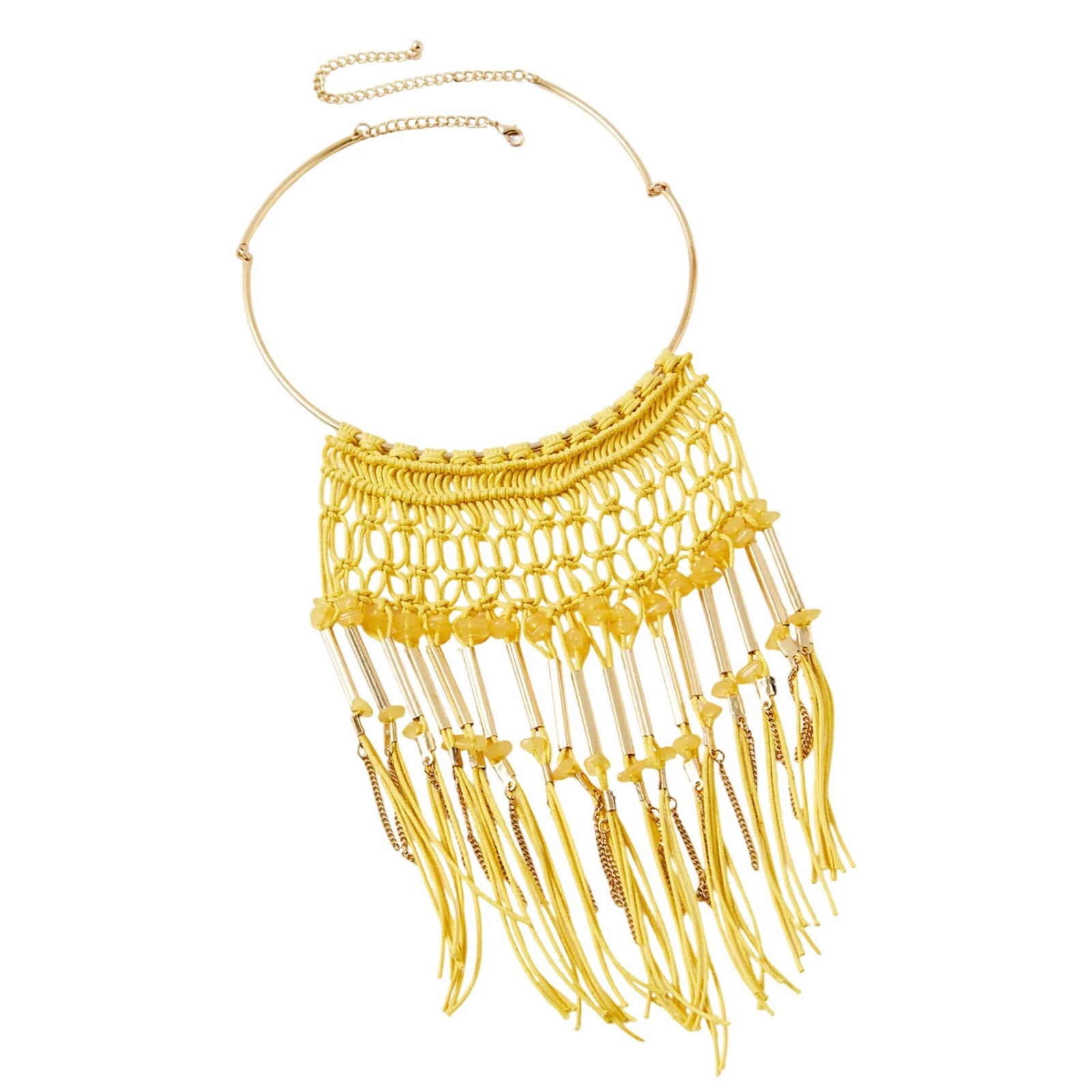 Free People Joey Crochet Choker Women Os Yellow Macrame Bib Fringe Stone Bead 38$